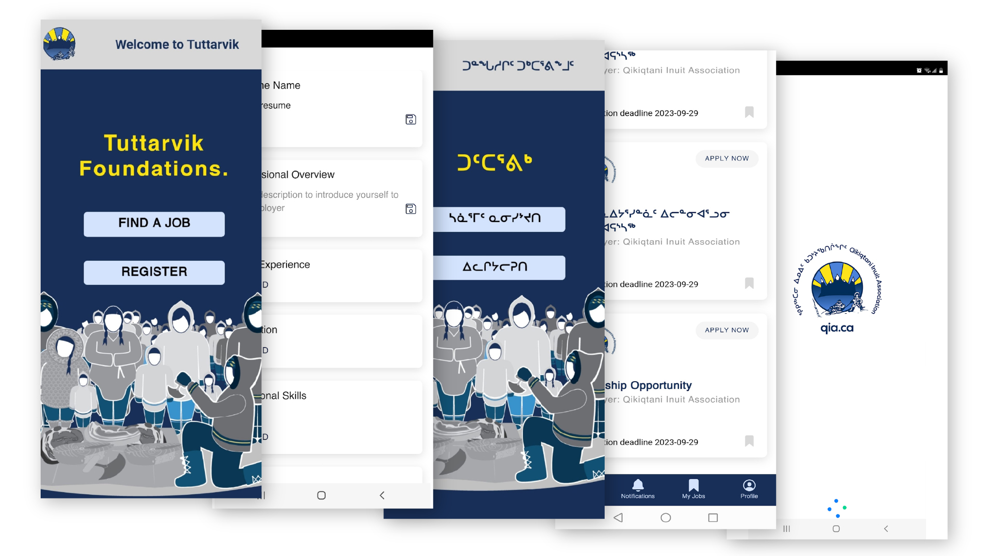 Screen graphics of the Tuttarvik Mobile app.